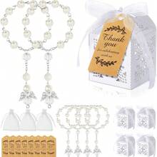 200 颗迷你念珠，含礼盒、欧根纱袋和牛皮纸感谢卡，适合洗礼回礼、天主教初领圣体、婚礼派对装饰 - 彩色 - 查看 12