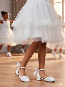 1 Pair New Fashion Elegant Lace-Up High Heels For Big Girls, Comfortable Daily Wear Shoes For Female Students, Suitable For Performance, Ballet Dance, Wedding, Party, Christmas Princess Shoes - White - View 2