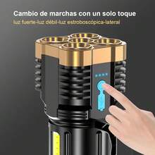 Linterna LED de Mano Ultra Potente, Recargable USB, Luz Lateral COB, Ideal para Camping, Emergencias, Senderismo, Caza y Reparaciones Nocturnas - negro - Ver 8