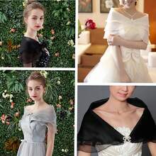 1pc Bridal Shawl Veil, Thin Wedding Shawl, One Shoulder Bridal Shawl, Suitable For Wedding Gown, Evening Dress, Cardigan - Multicolor - View 3