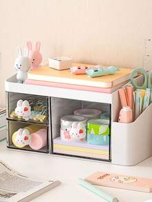 桌面化妆工具文具收纳盒，学生桌面文具子弹笔记收纳盒，抽屉式收纳盒，儿童发饰收纳盒，桌面子弹笔记笔筒，置物架 - 彩色 - 查看 4