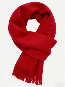 情人节礼物！女士高端优雅纯色流苏羊毛围巾 - 秋冬休闲防风披肩 | 日常/户外/通勤适用，批发供应，限时特惠 | 必备保暖时尚配饰 - 紅色 - 查看 2