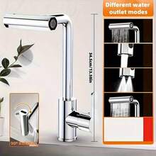 10-Piece Family, 16 Scenes, 11 Holidays Applicable - 3-Piece Set Single Handle 4-Mode Modern 2-In-1 Waterfall Kitchen Faucet (2 X 31.5in Inlets), With High Arch Spout And 360° Swivel Spout - Brushed Stainless Steel Sink Faucet, With Rain Shower Head And Dual Control Handles - Chrome Finish, Splash-Proof Design, Includes Mounting Hardware, Ceramic Valves, Single Hole Mount, Fits Modern Sinks, Compatible With Sinks (Sink Not Included), Christmas, Halloween, Four Seasons - A - View 12