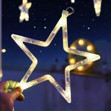 Star Moon Curtain String Lights,126 LED Romantic Star Moon Curtain String Lights With 8 Modes,Battery Powered (Not Included) String Night Lights - Multicolor - View 3