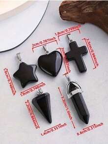 1/5 piezas Colgante de collar con forma de corazón de cristal de obsidiana negra, con encantos de piedras de cruz y cuarzo hexagonal, collar de cordón ajustable, regalo de moda unisex adecuado para festividades, para hacer joyería DIY - Negro - Ver 11