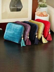 1个天鹅绒旅行首饰收纳袋，便携式首饰整理袋，女士旅行首饰盒，拉链袋，可收纳项链、手链、戒指、耳环、宝石等 - 彩色 - 查看 5