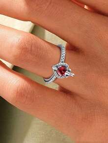 1Pc Fashion High-End Exquisite Luxury Diamond Rings, Pink Crown Diamond Rings, Wedding Rings, Engagement Rings, Suitable As A Beautiful Gift To Witness Love - Silver - View 7