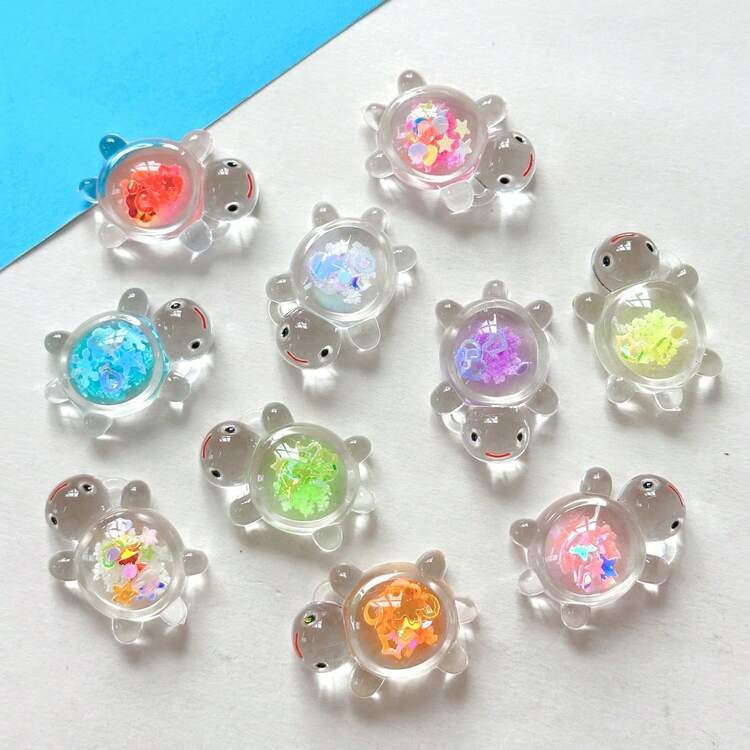 10pcs Glow-In-The- Turtle Charms - Acrylic Glowlight Suitable For DIY Jewelry Making, Keychains, Necklaces, Indoor/Outdoor Decor - Cute Turtle Pendants For &, Holiday Crafts - A - View 8
