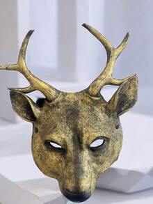 1pc Animal Deer Mask, PU Foam, Black/Gold/Silver/White, Halloween Deer Mask, Carnival Party Costume Prop Reindeer - Black - View 9