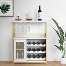 Armario de Bar de Vino Moderno de 36 Pulgadas con Puerta de Malla - Estante de Vidrio Ajustable y Estantes Extraíbles para Almacenar Licores, Armario de Bar Libre para Cocina y Comedor - Dorado - Ver 7