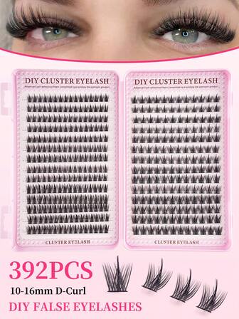 392pcs Cartoon Style False Eyelashes, One Piece Eyelash Extensions With Transparent Natural Look, Dense & Curly Design, Suitable For Beginners, Reusable