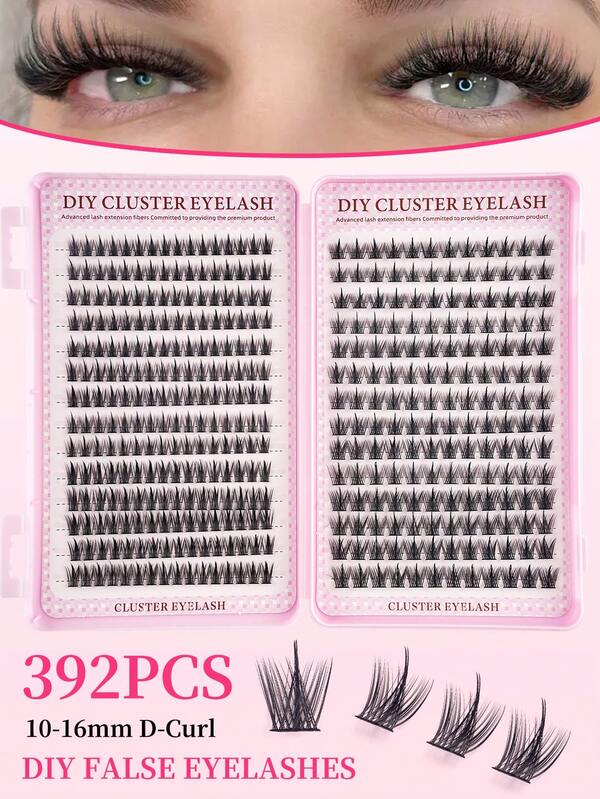 392pcs Cartoon Style False Eyelashes, One Piece Eyelash Extensions With Transparent Natural Look, Dense & Curly Design, Suitable For Beginners, Reusable