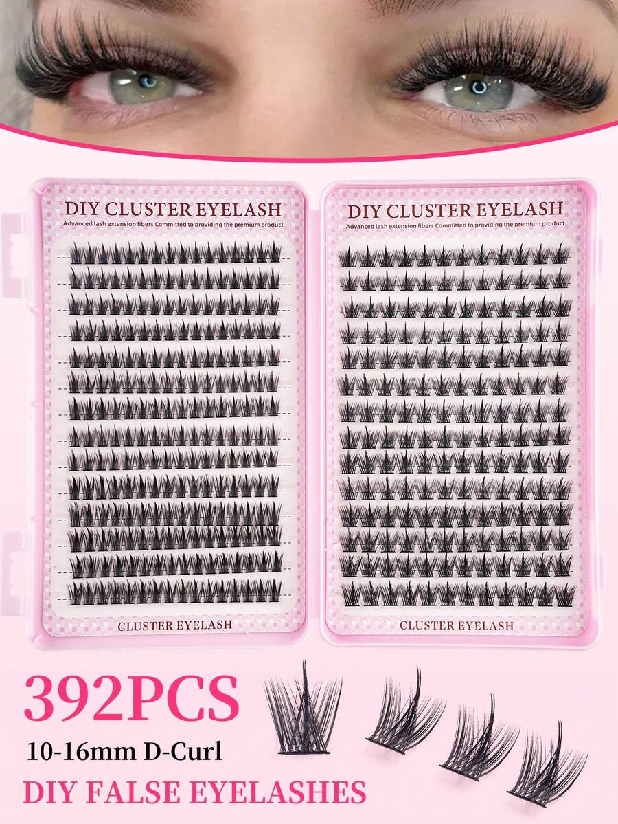 392pcs Cartoon Style False Eyelashes, One Piece Eyelash Extensions With Transparent Natural Look, Dense & Curly Design, Suitable For Beginners, Reusable - D - View 1