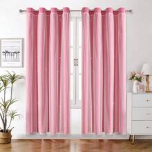 2 Paneele Sternausschnitt Verdunkelungsvorhänge, einfarbige Vorhänge mit Spitze Schirm Schichten, geeignet für Schlafzimmer, Wohnzimmer, Mädchenzimmer - Pink - Übersicht 24