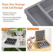 zxxLifewit Organizador de Cubios para Caon con Tapa Caa de Cubios para Caon de Cocina Soportes de nsilios de Plastico para Cucillos Tenedores Cucaras Bandea con 6 Compartimentos Grisorganizador de cocina - Gris - Ver 2