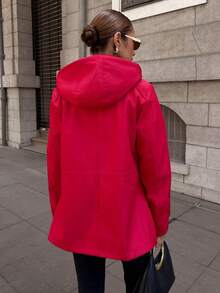 Giolshon Women Reversible Hooded Jacket With Double-Sided Butter Yellow Printed Design, Casual Fashion Layering For Everyday Wear, Autumn/Winter Spring - Red Leopard Print - View 4