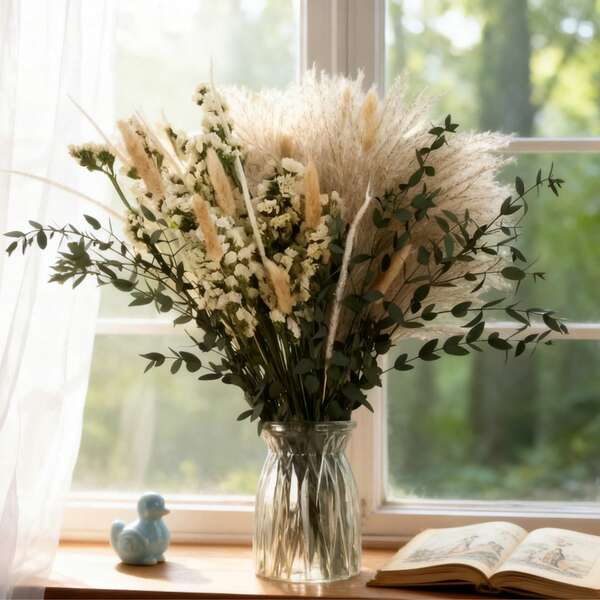 1 Bunch Pampas Grass Bouquet, Natural Plant Flower Bunch, For Vase Centerpiece, Wedding Decor, Bridal Bouquet, Home/Office Decoration, Party, Anniversary/Birthday Gift, Boho Style DIY Floral Arrangement