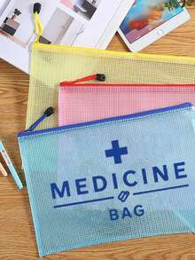 Medical Bag Pattern Mesh Cosmetic Bag, Portable Storage Pouch, Makeup Bag, Skincare Bag, Travel Essentials, Dorm Supplies, Bridal Party Gift, Large Capacity Transparent Nylon Zipper Makeup Bag - Lightweight, Medicine Storage Bag, Bathroom Storage Bag, Jewelry Storage Bag, Lip Gloss And Cosmetics Storage Bag, Perfect Gift And Souvenir For Birthday, Holiday, Party, Wedding (Bridesmaid), Valentine's Day And Ramadan - Multicolor - View 3