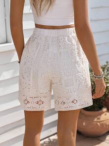 Crochet Casual Shorts, Bohemian Style Crochet Bermuda Shorts, Suitable For Vacation & Daily Wear, Spring/Summer - Apricot - View 2