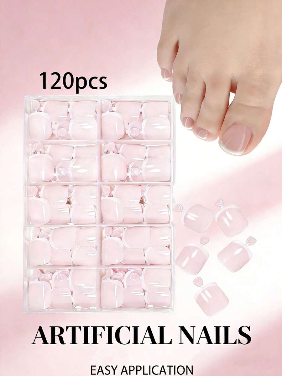 120 móng giả vuông ngắn màu trắng kiểu Pháp, phủ toàn bộ móng, màu hồng, dễ dàng tôn lên vẻ ngoài thời trang của phụ nữ và bé gái. - trắng - Xem 1