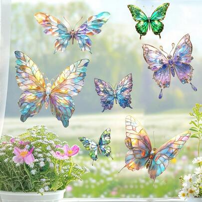 1 Stück bunte Schmetterling Kunst Fensteraufkleber für Frühling und Sommer, wiederverwendbare PVC doppelseitige sichtbare statische Fensteraufkleber, geeignet für Wohnzimmer, Schlafzimmer, Büros, Küchen und Heimdekoration.