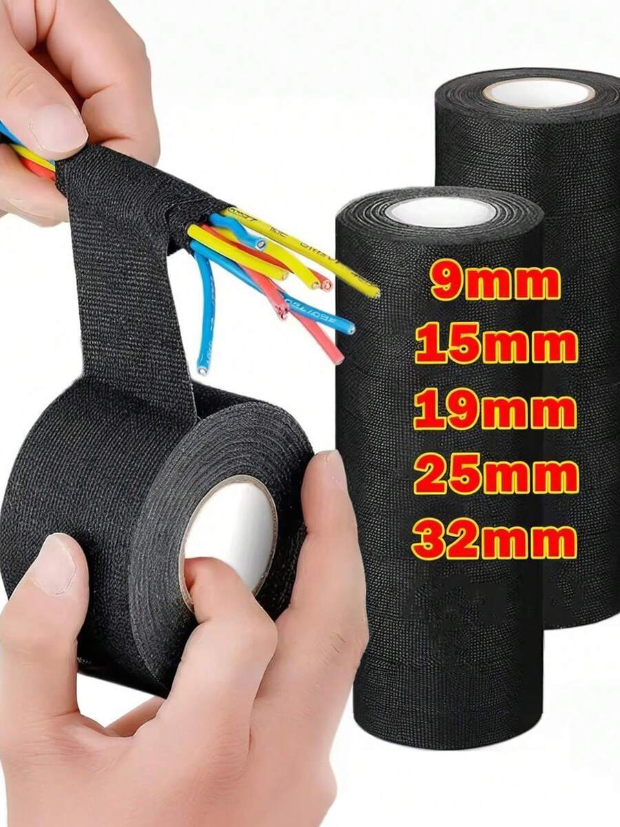 1~4卷 15米 9/15/19/25/32毫米 汽车用布基胶带 电气绝缘布基胶带 耐热隔热汽车胶带 防水隔音电线胶带 - B-黑色 - 查看 1