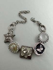 1件时尚复古个性化Y2K嘻哈星星、蝴蝶、心形链条手链，适合女性在夏季、节日、派对、海滩、舞会等场合佩戴。 - 彩色 - 查看 6