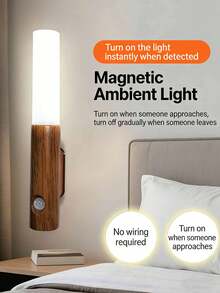 1pc Smart Motion Sensor Night Light, LED Intelligent Rechargeable Home Lighting, Wooden Grain Corridor/Hallway Lamp - Walnut Wood Grain Night Light - View 4