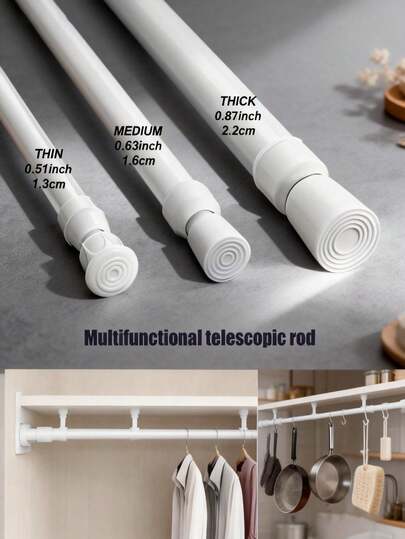 1 Stück Spannstange ohne Bohren, starke federbelastete, rostbeständig beschichtete, vielseitig einsetzbare Spannstange, geeignet für Badezimmer Vorhänge, Fenstervorhänge, Kleiderschrank, Schrank, stabil und belastbar, minimalistisches Design, verschiedene Größen verfügbar: 2,2cm 50-90cm, 2,2cm 70-120cm, 2,2cm 80-150cm, 1,6cm 80-150cm, 1,3cm 60-110cm