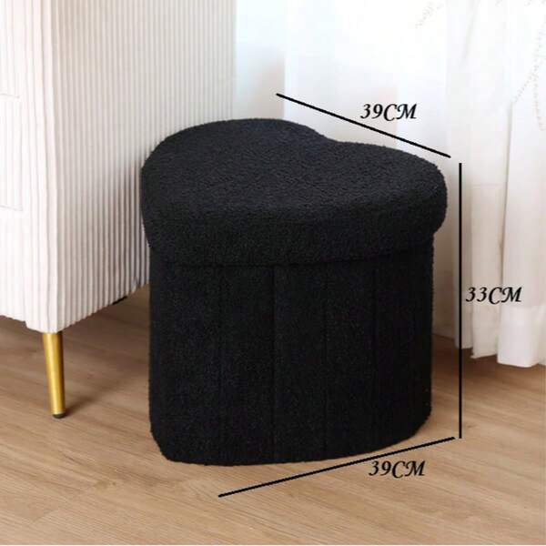 Caixa organizadora dobrável em veludo macio em formato de coração, banquinho para trocar sapatos, cesto de armazenamento, banquinho multifuncional para guardar coisas.