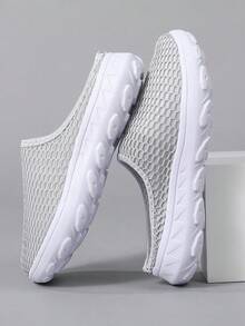 2026 Spring/Summer New Men's Soft Bottom Lightweight Casual Shoes, Fashion, Woven Nylon Mesh, Hollow Breathable, Outdoor Non-Slip Slip-On Shoes, Father's Day Gift - Light Grey - View 6