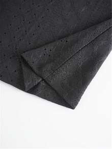 Square Neck Embroidered T-Shirt, Casual Short Sleeve Pleated Blouse, Spring Summer Women Clothing - Black - View 8