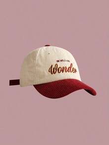 1pc Adjustable Corduroy Letter Embroidery Baseball Cap,, Shading Women Halloween KSYM - 神奇燈芯絨 - 查看 5