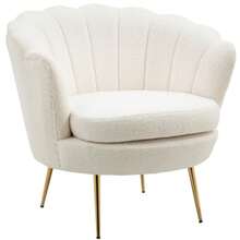 Reclining Shell-Shaped Armchair With Metal Legs, Polar-Look Dressing Chair, For Bedroom Or Living Room, White - White - View 9