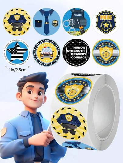 500pcs/Roll Cartoon Badge Graffiti Stickers, 1 Inch Round 8 Designs, Reward Encouragement, Theme Party, Fire Truck DIY Decor, PVC Waterproof Adhesive Stickers Scrapbook Supplies Stationery Funny Stickers Kindle