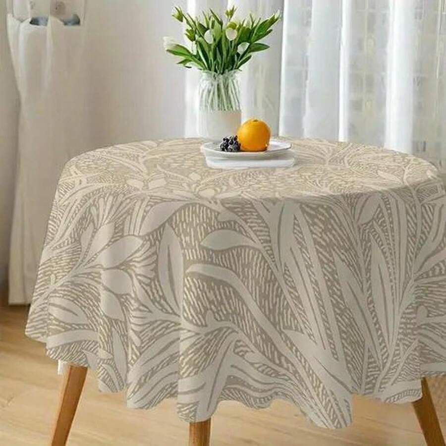 1pc 60x 60inch Round Tablecloth - Elegant Leaf Pattern Bohemian Style Neutral Table Cover, Durable Fabric, Suitable For Modern Kitchen, Dining Room, Indoor/Outdoor - Suitable For Rectangular, Round, Oval Tables - Easy-To-Clean Party Decoration, Suitable For Christmas, Weddings - 德 - 查看 1