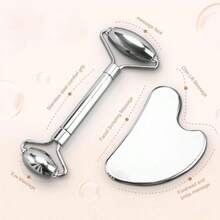 Stainless Steel Gua Sha Set, Includes Facial Beauty Gua Sha Board With Dual Rollers And Eyeball Bearings, Eye Lifting Massage Stick, Suitable For Home Use, Travel And Salons. New Year Gift, Valentine's Day Gift, Holiday Gift. - Multicolor - View 11