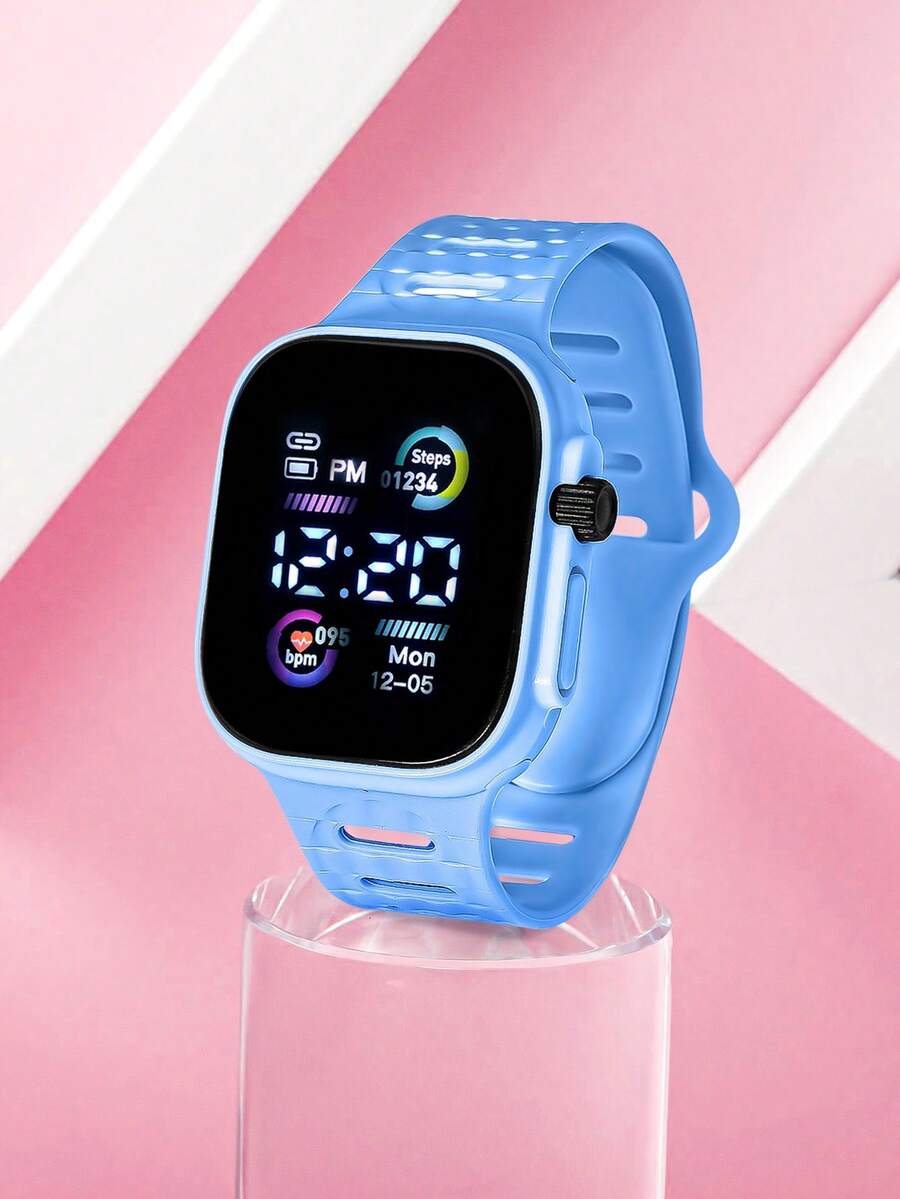1pc Astronaut & Airplane Design LED Electronic Sports Watch, TPU Material, Suitable For Youth, Students, Daily Life, Back To School - Blue - View 1