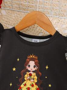 2件套女婴斋月风格无袖印花连衣裙+斜挎背包 - 黑色 - 查看 2