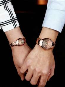 BIDEN 2pcs Pieces/Set Of Fashionable Couple Watches With Quartz Movement, Bar Scale, Circular Dial Suitable As Holiday Gift+Box - Coffee - View 2