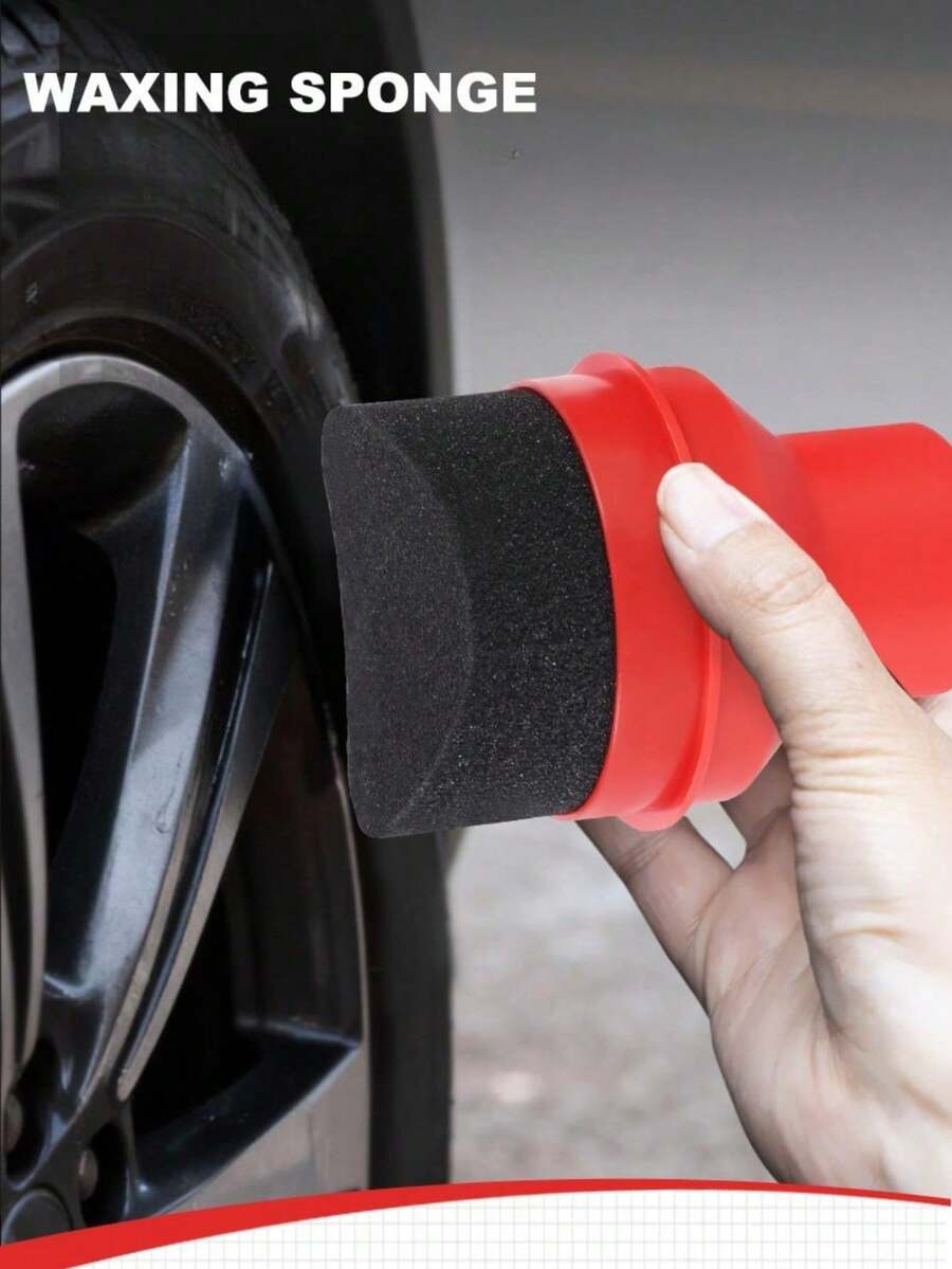 Cepillo esponja de mano para limpieza del interior del coche, esponja curva para pulir y encerar neumáticos, esponja de alta densidad para encerar - 1 pieza roja - Ver 1