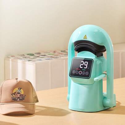 Auto Hat Heat Press Machine, With 2pcs Interchangeable Platens, Automatic Open And Release, Touchscreen For Precise Time And Temperature Control, Heat Transfer Printing For Caps, Hats, Green