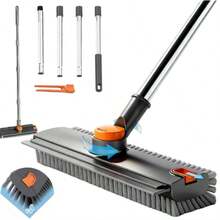 Floor Scrub Brush With Long Handle, 3 In 1 Scrape And Heavy-Duty Stiff Bristle Floor Scrubber Brush With Squeegee And Tweezer For Cleaning Tile Wall Deck Bathroom Patio Garage Kitchen - Grey - View 12