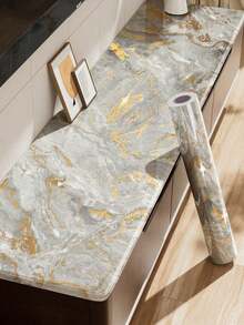 1roll Glossy Marble Wallpaper Peel And Stick Kitchen Counter Top Covers Gery Contact Paper For Countertops Waterproof Laminate Renter Friendly Countertop Vinyl Wrap Marble Table Desk - Multicolor - View 3
