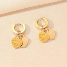 1 par de pendientes con forma de corazón de acero inoxidable y titanio, chapados en oro, adecuados para uso diario - Oro 1 - Ver 5