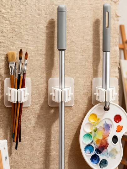 8Pcs Wall Mounted Mop And Broom Holder Clips Hooks, Heavy Duty Multifunctional Tools Storage Rack, Self Adhesive No Drill Mop Hanging Organizer For Bathroom Kitchen Garden Garage, Household Cleaning Accessories Gadgets, Home Bathroom Decor Organizer, Fall Decor Essential, Back To School Dorm Room Supplies