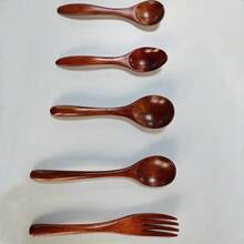 5件套多尺寸木制餐具套装 - 多功能可重复使用木制餐具，尺寸多样，适用于烹饪、用餐、餐厅、居家、户外野餐 - 理想的礼物 - 卡其色 - 查看 9