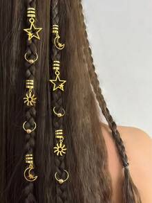 10件套女孩编织发饰组合，月亮星星发夹，时尚个性化编织装饰，金属吊坠，Y2K派对，朋克风礼物，适合女孩，音乐节，女孩发饰，派对装饰，金色金属饰品，礼物，旅行，女孩礼物，发饰 - 彩色 - 查看 6
