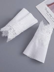 1 Pair White Pleated Lace Design Versatile Sleeve Cuffs - Multicolor - View 6