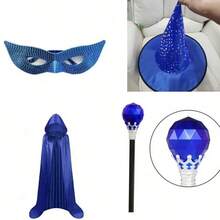 4pcs Blue Star & Moon Wizard Hat, Star Magic Girl Witch Hat, Witch Pointed Hat, Witch Hat Headpiece, Blue Mask, Blue Wand, Blue Cape - Multicolor - View 5